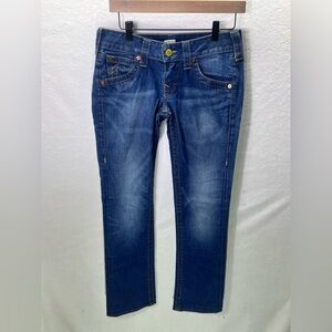 True Religion Straight Leg Flap Pocket Jeans Womens 27 waist Medium wash 1822
